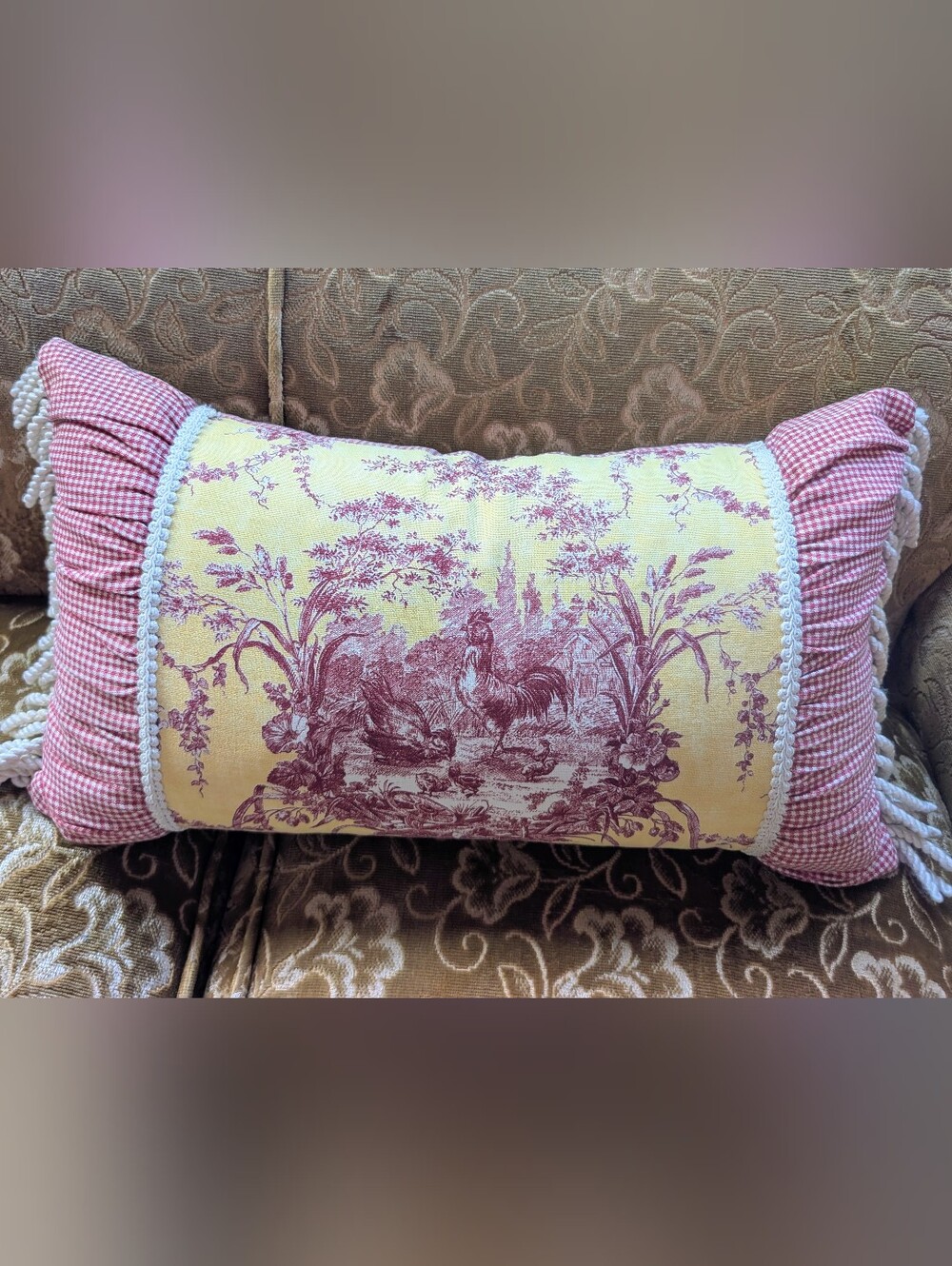Waverly Toile Throw Pillow, La Petite Ferme Rooster French Country Pillow